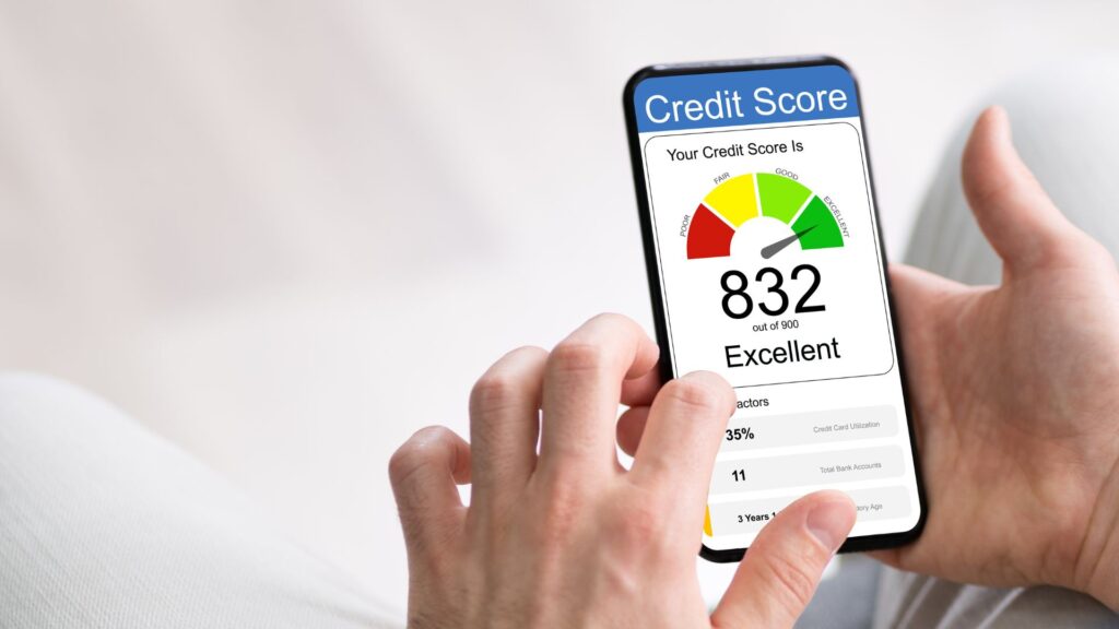 phone showing a credit score