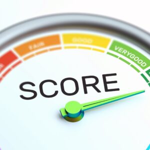 A color coded credit score scale
