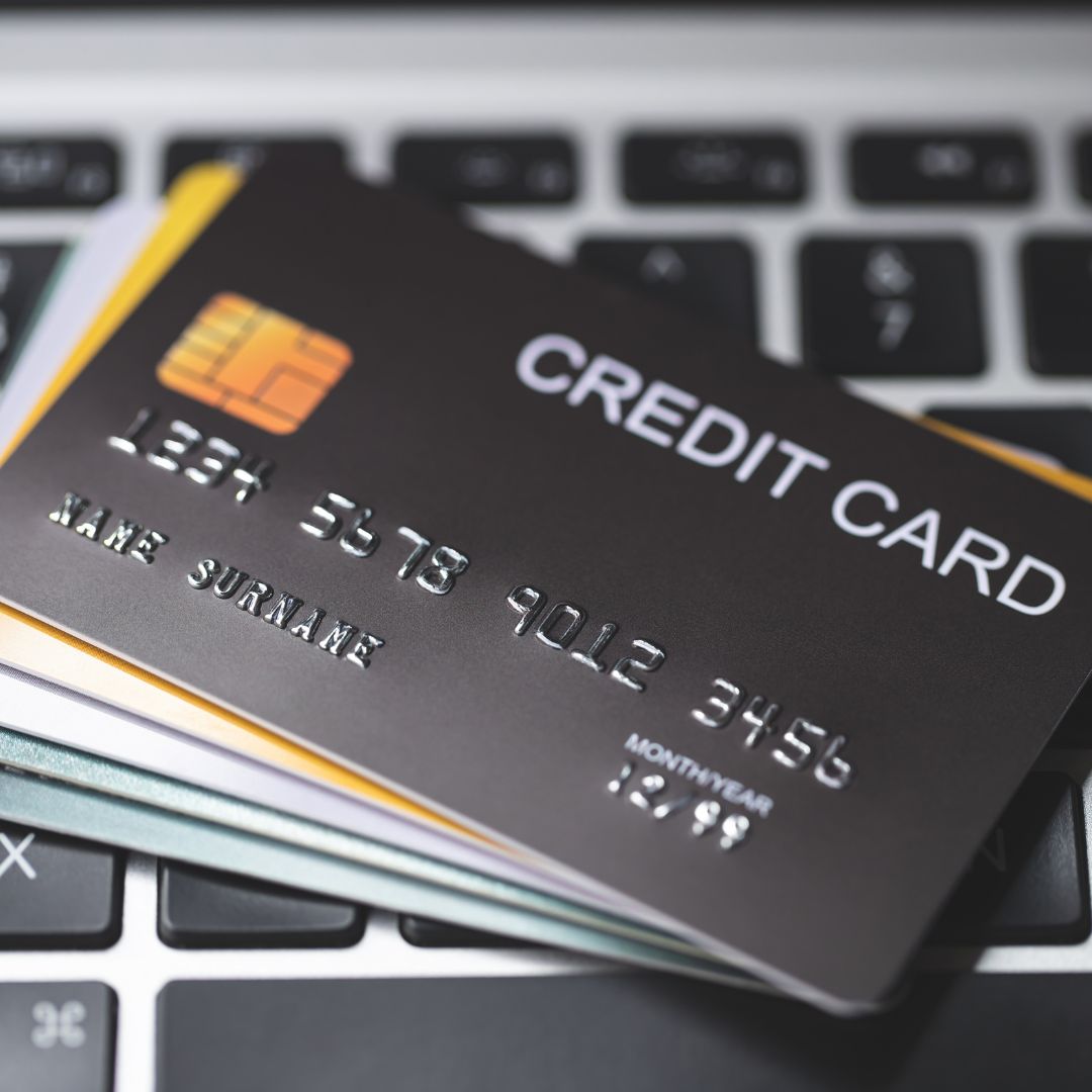 credit cards on laptop