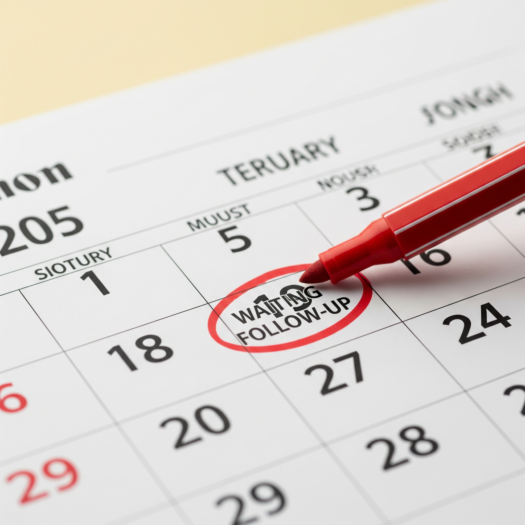 A calendar with a marked date, representing the waiting period and follow-up.