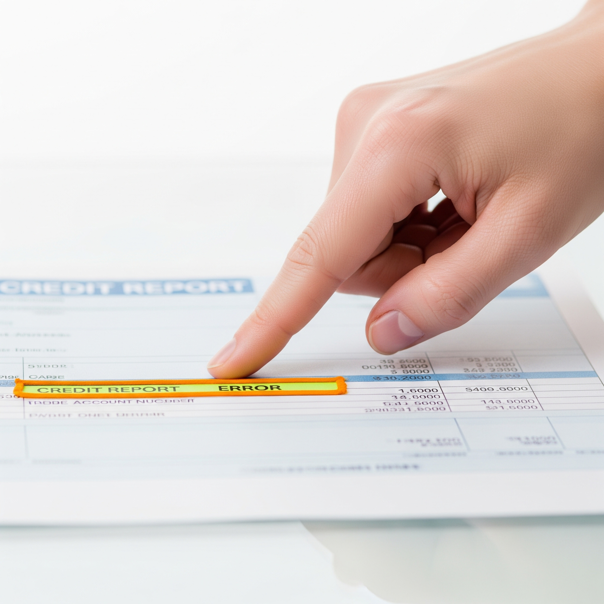 A person reviewing a credit report with a magnifying glass, highlighting errors.