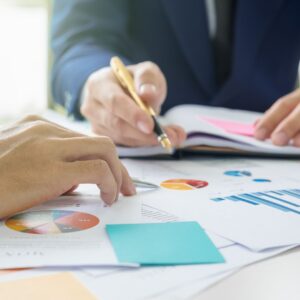 Financial advisor reviewing documents